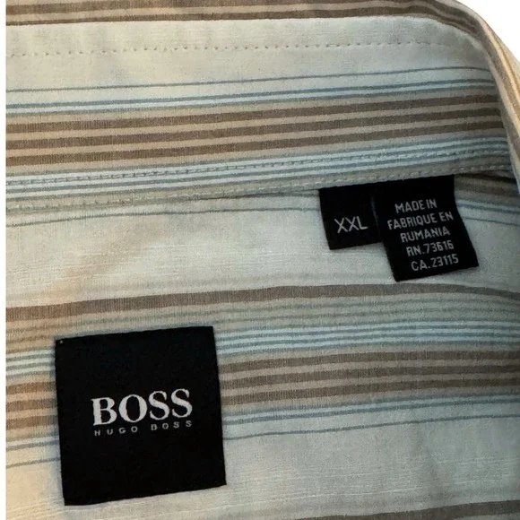 NWT HUGO BOSS Linen Blend Brown/Teal Striped Long Sleeve Shirt Men's XXL - Picture 5 of 9